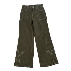 Hot Topic Olive Green Wide Leg Star Applique Baggy Y2K 90s Pants  Woman Size 7
